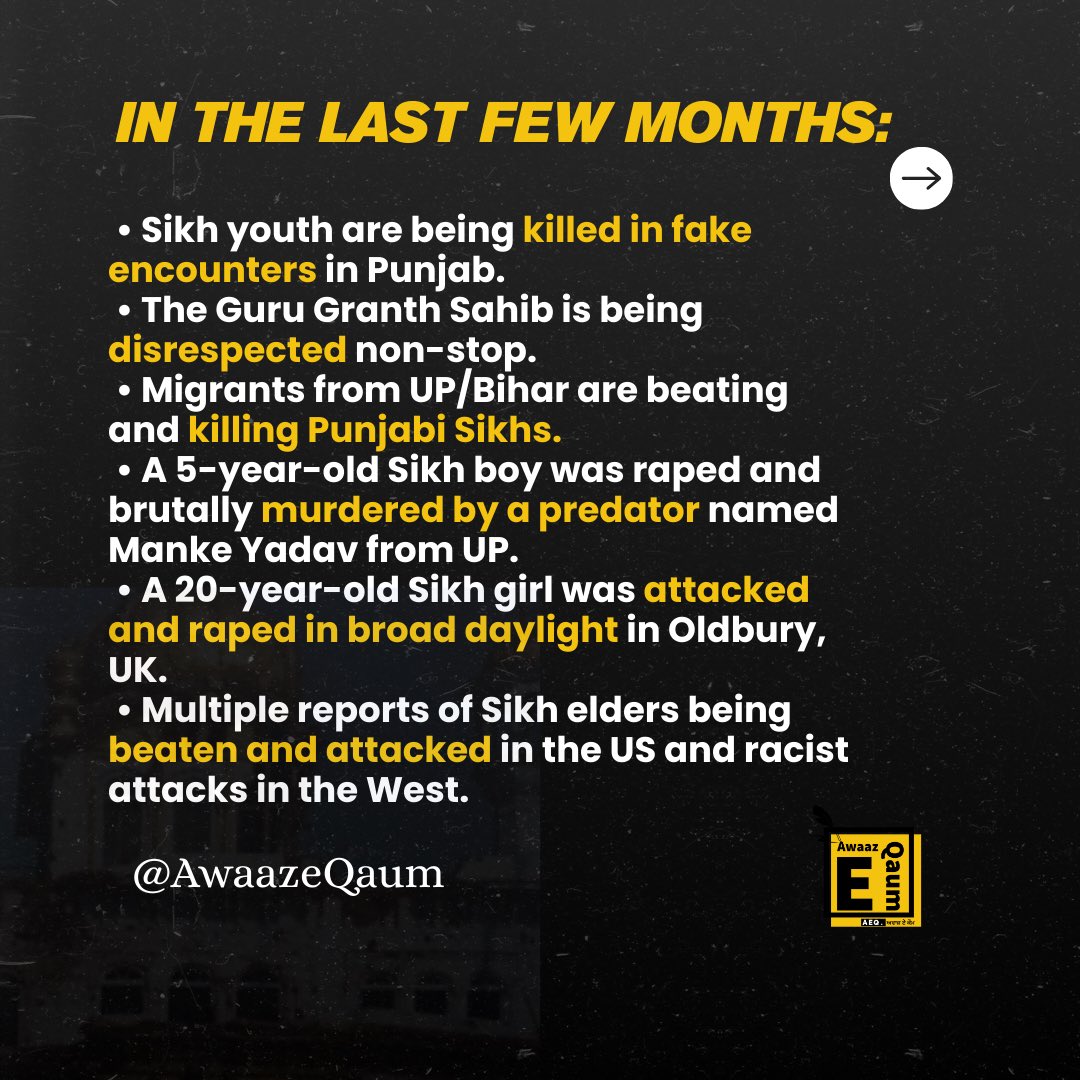 awaazeqaum's tweet image. Nobody is coming to save us. Sikhs must rise, unite, and protect their own future ✊. Stop waiting, start acting. Our survival depends on us. #SikhUnity #WakeUp #SelfReliance