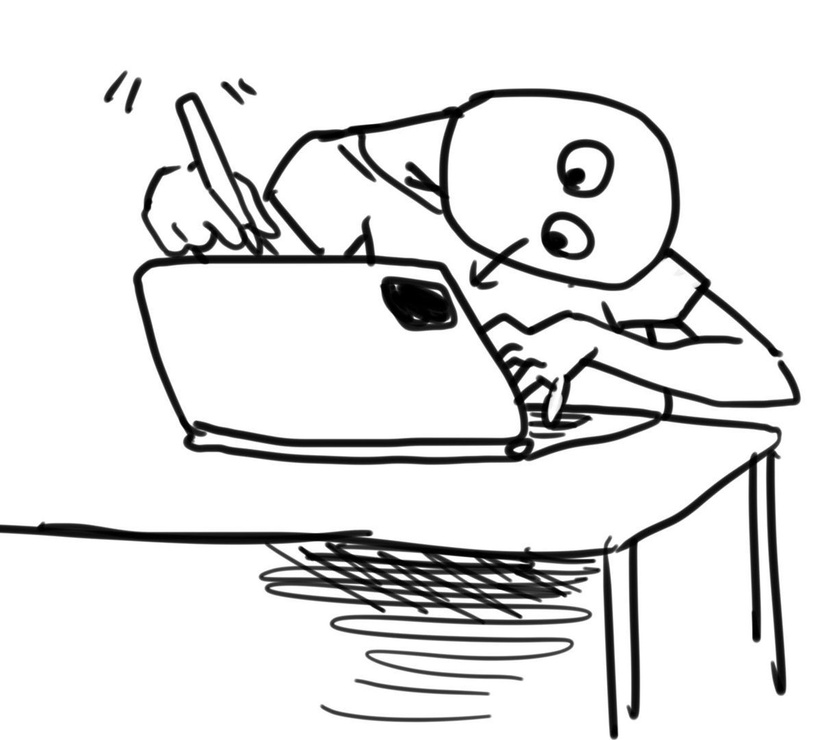 仕事始めると必ず首が痛みだすんだけど、無意識に図のような描き方してるって最近気付いた。回転ツールを使いましょう 