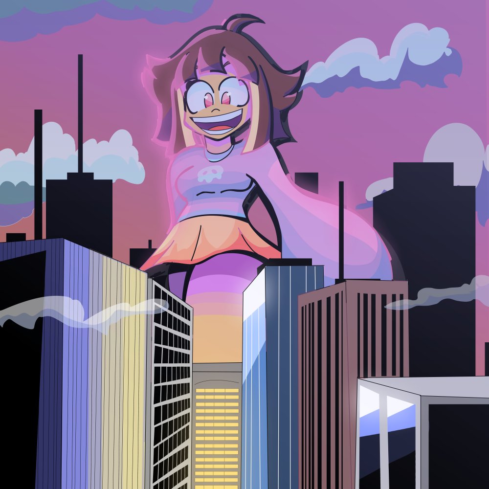 a huge QT walking around a city that's not quite up to scale to her!

a comm for @/lucagiant on DA!

(QT is a character from a FNF mod series!)