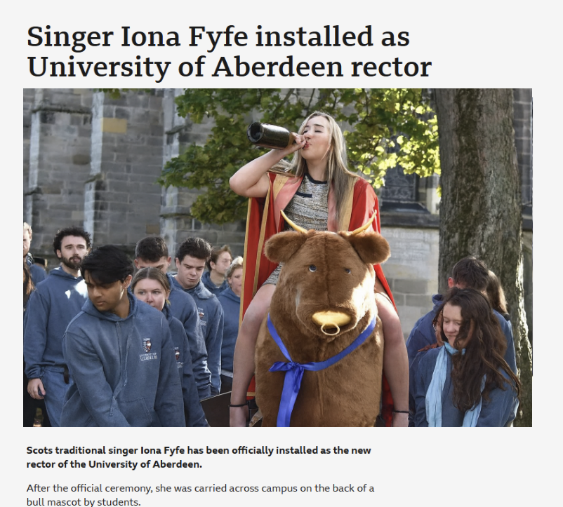 Iona Fyfe was installed as Aberdeen University Rector today.

Looks like she's started as she means to go on.