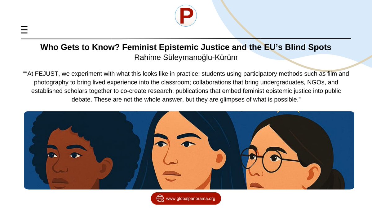 Panorama (@panorama_ga) on Twitter photo 📌 Whose knowledge truly counts in EU policymaking?
📌 Can the EU claim “unity in diversity” while silencing lived experiences?
Rahime Süleymanoğlu-Kürüm wrote for Global Panorama.👇
globalpanorama.org/en/2025/09/who… 📌 Whose knowledge truly counts in EU policymaking?
📌 Can the EU claim “unity in diversity” while silencing lived experiences?
Rahime Süleymanoğlu-Kürüm wrote for Global Panorama.👇
globalpanorama.org/en/2025/09/who…