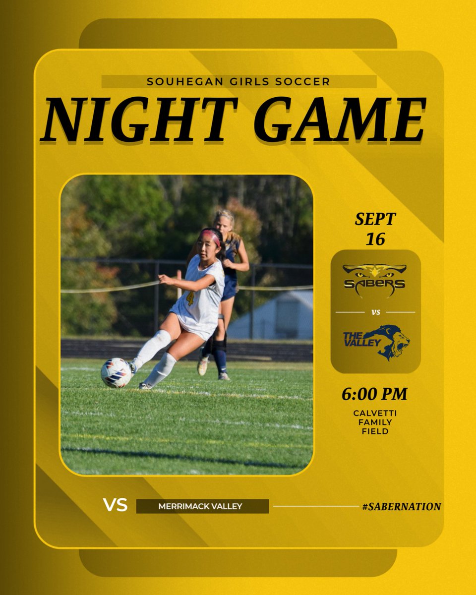 Girls Soccer is our lone home team today! Come catch an awesome matchup between the Sabers and Merrimack Valley. Calvetti Family Field. 6pm. Be. There. #SaberNation