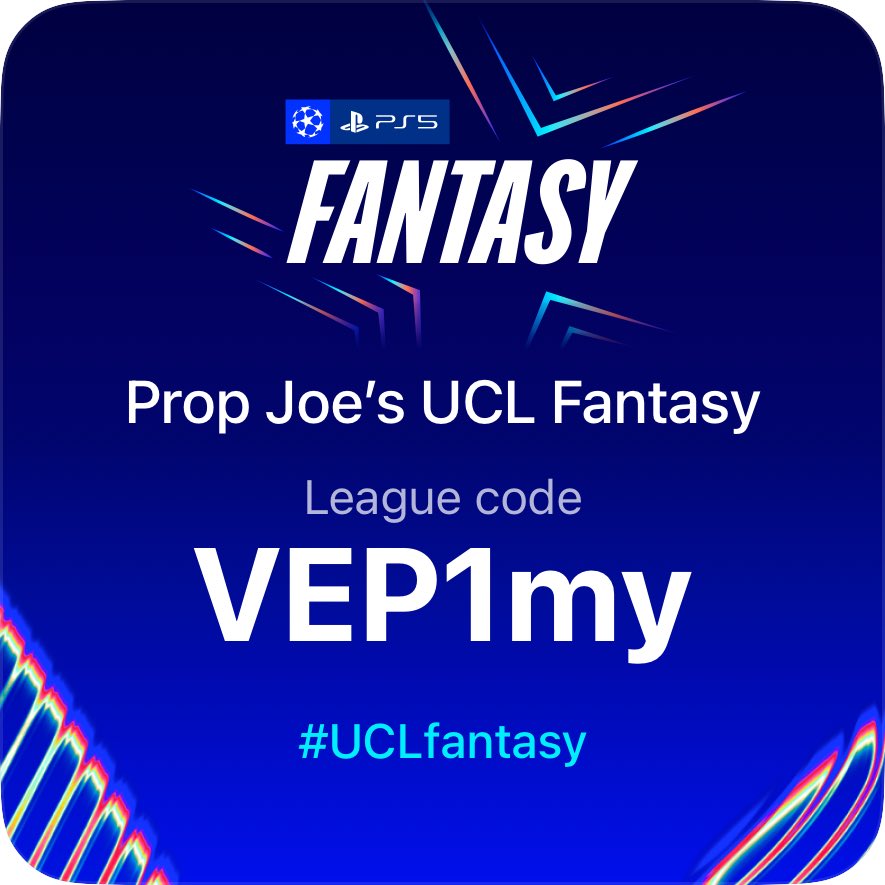 I’ve created a #UCLfantasy league. Join &amp; drop your team in the comments. Great prizes offered for the top 3 finishers. Check the first comment on this post below to view the prizes 💵💶🎁

gaming.uefa.com/en/uclfantasy/… SBOX

CODE: VEP1my