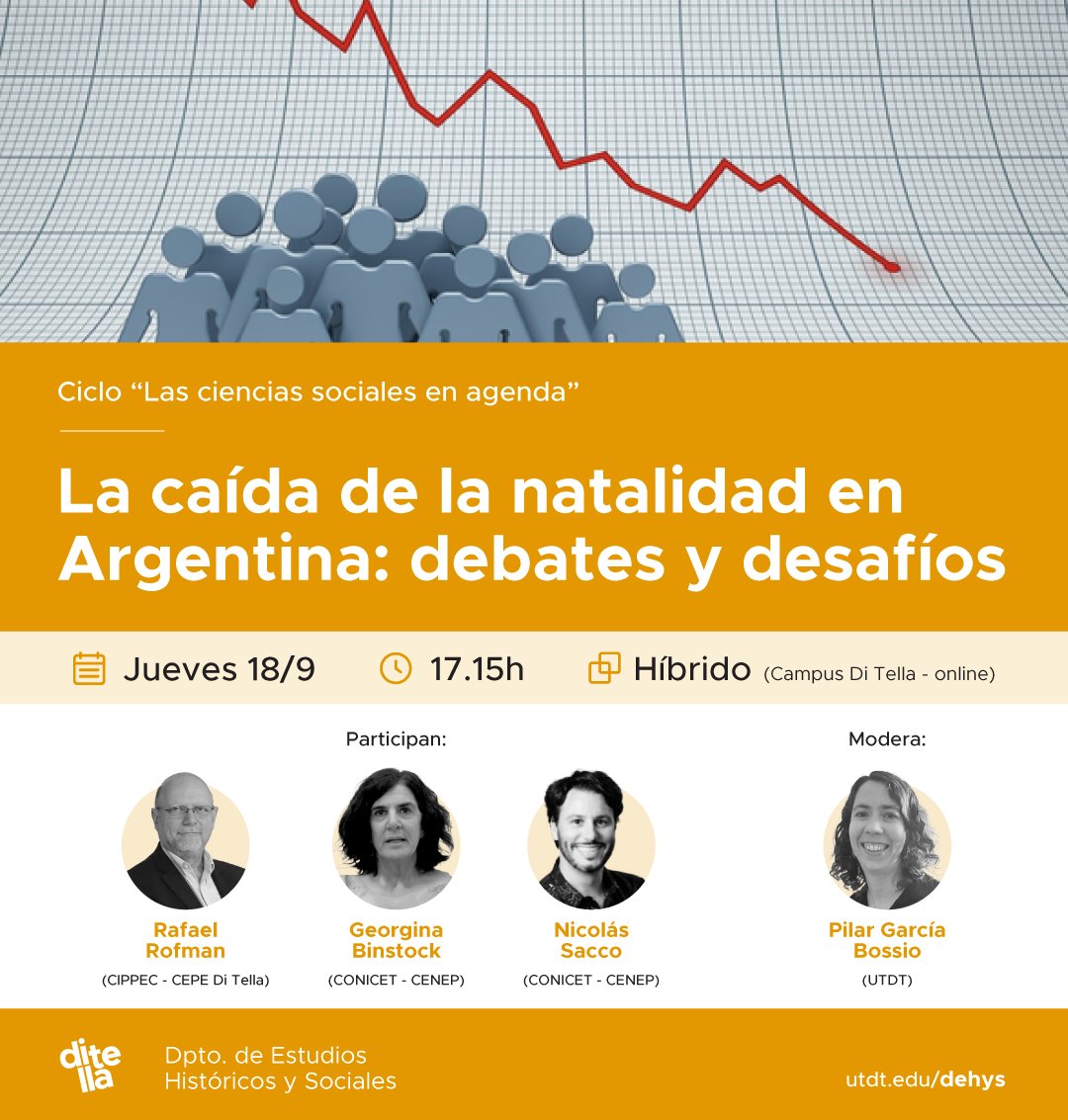 👶📉 La natalidad en Argentina está cayendo rápidamente. ¿Qué implica este fenómeno para el futuro de nuestra sociedad? ¿Qué desafíos plantea en lo social, lo económico y lo político?

📌 Primer encuentro del ciclo “Las ciencias sociales en agenda”
🗓️ Jueves 18/9, 17.15h