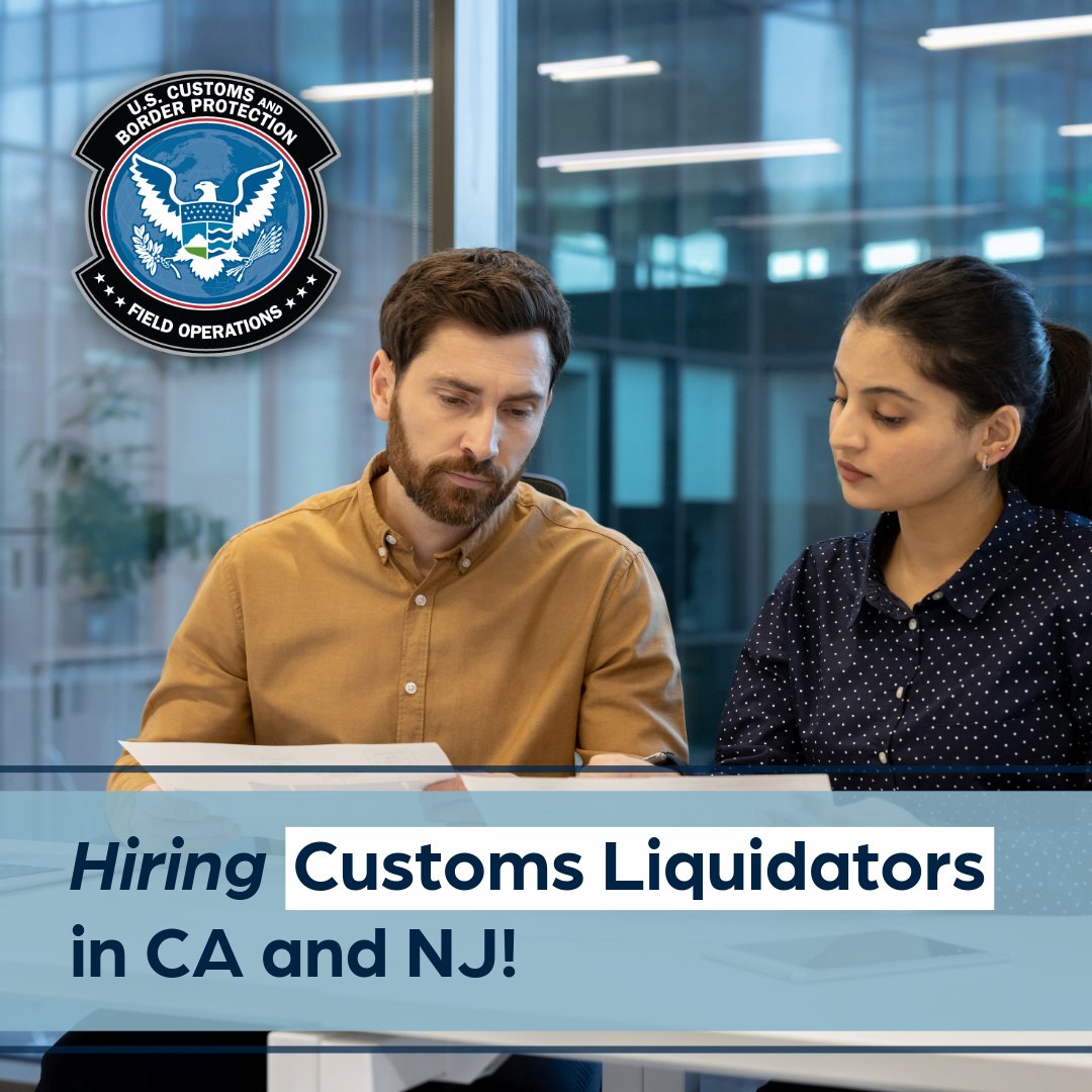 Join <a href="/CBP/">CBP</a> as a Customs Liquidator (Drawback)! Review claims, conduct on-site audits, and educate stakeholders.
‼️Help shape the future of trade and security APPLY BY MIDNIGHT TONIGHT: go.dhs.gov/iY3 

#CBPisReady #OFOProud #CBPCareers #NowHiring