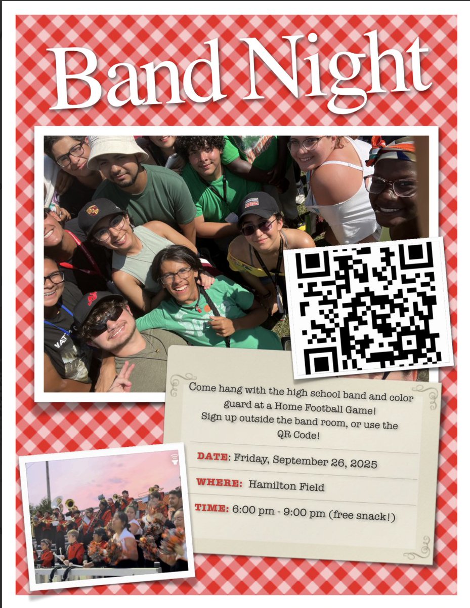 Calling all DPS students in grades 7-12!!  Come hang out with the DHS marching band and color guard at our home football game on Friday, Sept. 26 from 6:00pm-9:00pm, and see what a fun extra-curricular activity marching band is!!  Use the QR code to register!!  <a href="/LJaime13/">Luis A. Jaime</a>