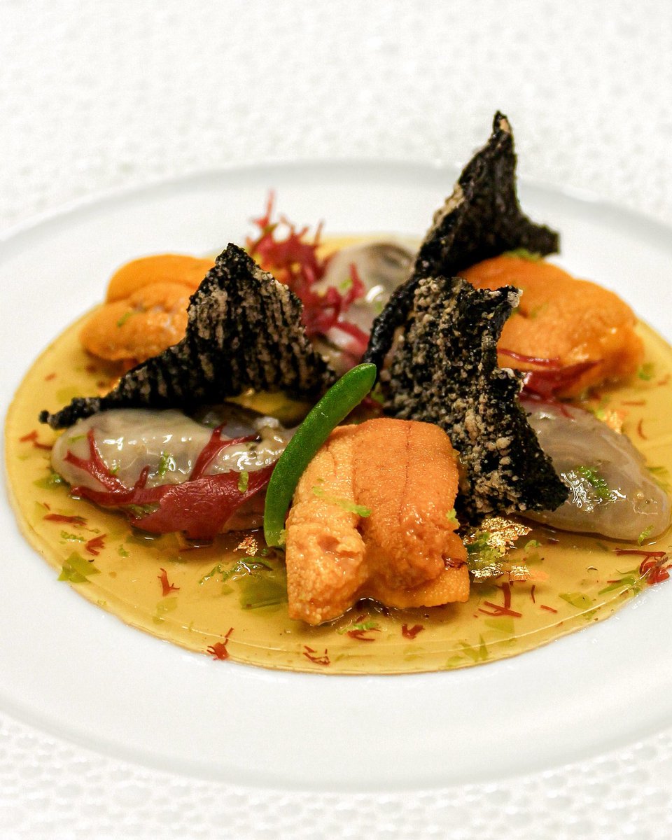 Sea Urchin-Oyster Medley; Nori Cracker, Seaweed Gelée