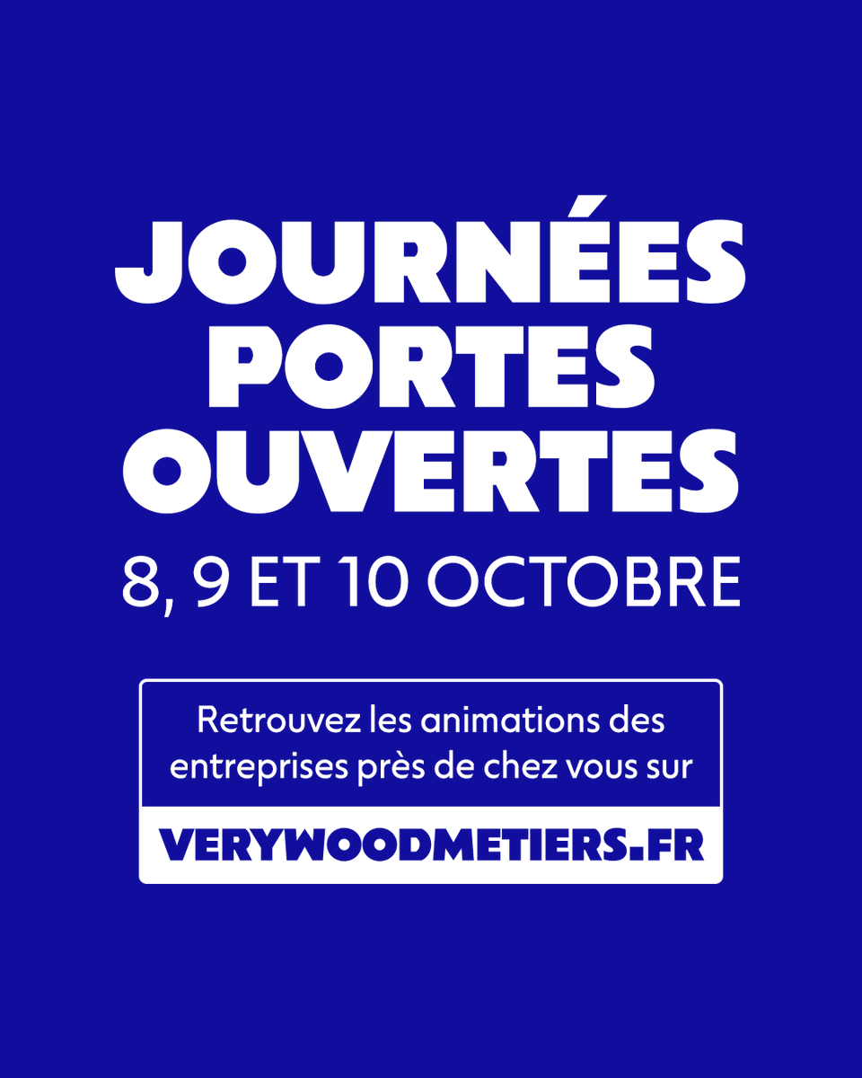🎉 #VeryWoodMetiers revient les 8, 9 et 10 octobre 2025 ! 

Il y a déjà 36 évènements en ligne ! Vous aussi, ouvrez les portes de votre entreprise et faites rayonner les métiers de la filière forêt-bois partout en France !

Inscrivez votre événement sur : verywoodmetiers.fr