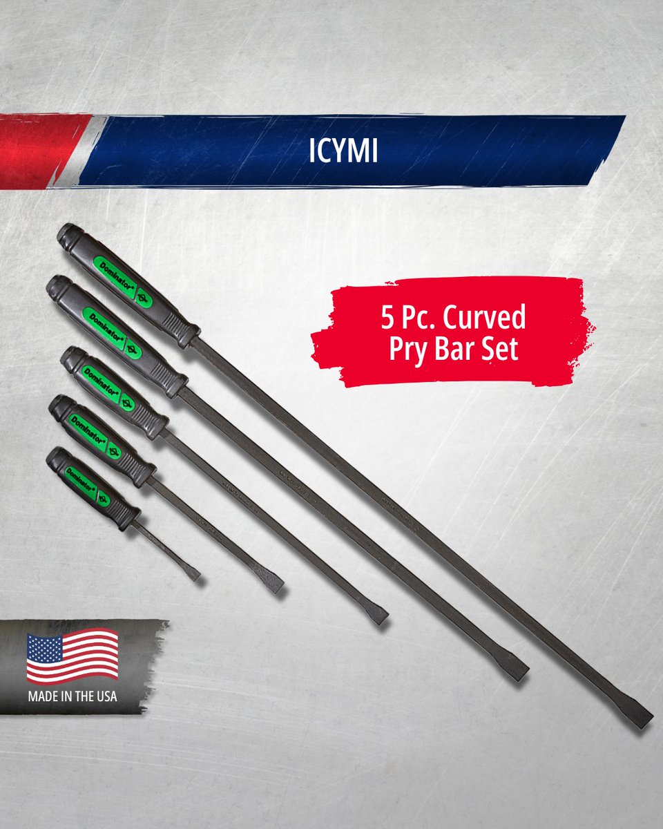 mayhewtools's tweet image. ICYMI: This set just changed the game.

New 5 Pc. Curved Pry Bar Set: green Dominator® grip, forged through, strike-ready, and rugged. 

Check out the product!
bit.ly/3J4JRIE

#MayhewTools #ToolGoals #ICYMI #MadeInTheUSA