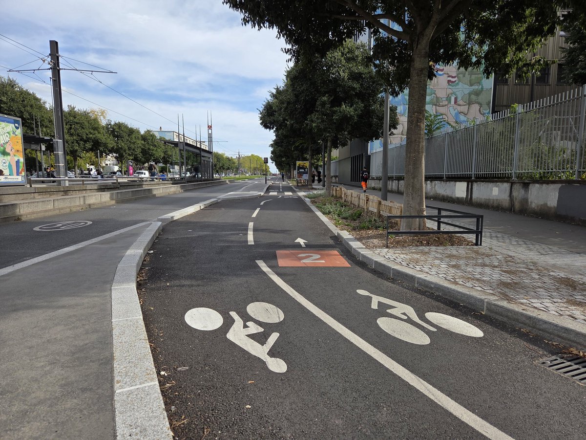 QBareille's tweet image. Lorsque le 🚋 est arrivé sur le Bd des États-Unis en 2009, la qualité des aménagements cyclables n&apos;était pas une priorité. L&apos;insertion de la Voie Lyonnaise a corrigé cette situation. Les places de stationnement ont ete desarificialisées et plantées pour gérer les eaux pluviales
