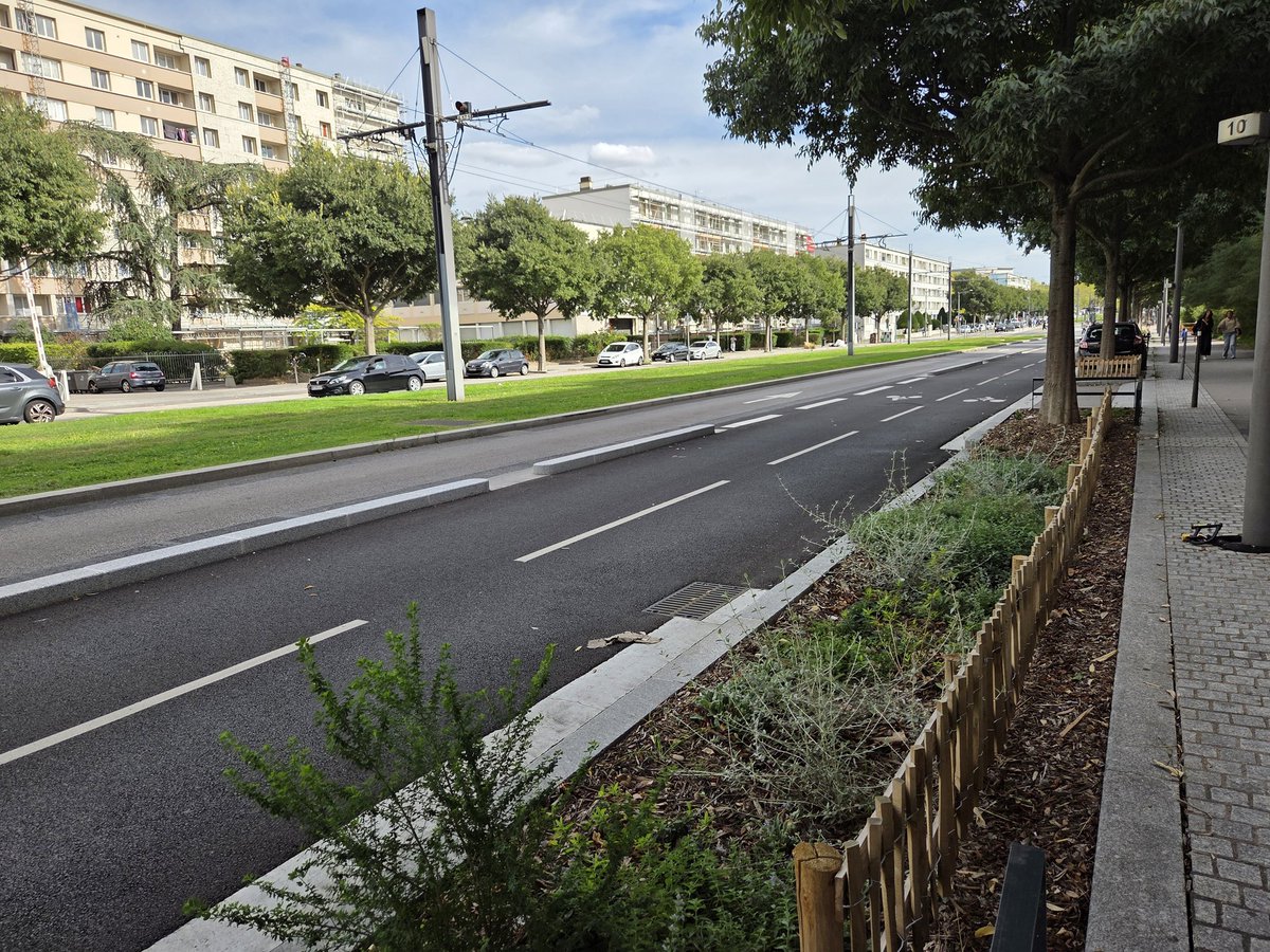 QBareille's tweet image. Lorsque le 🚋 est arrivé sur le Bd des États-Unis en 2009, la qualité des aménagements cyclables n&apos;était pas une priorité. L&apos;insertion de la Voie Lyonnaise a corrigé cette situation. Les places de stationnement ont ete desarificialisées et plantées pour gérer les eaux pluviales