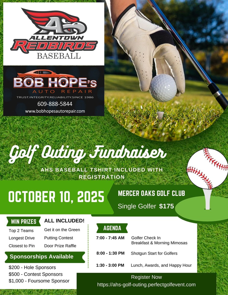 We are now the and a half weeks away from the annual Allentown HS Baseball golf outing. Slots for foursomes are becoming limited and sponsorships are beginning to fill up. 

Click the link to register today. 

ahs-golf-outing.perfectgolfevent.com/?_gl=1*1ial3q4…