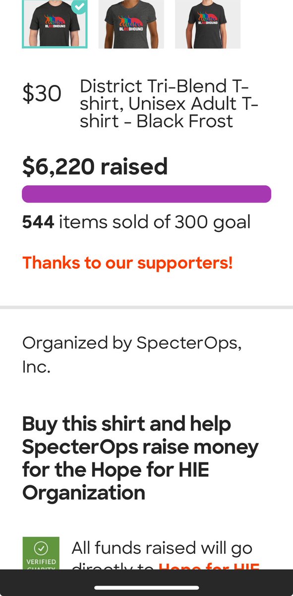 A massive thank you to everyone that supported the <a href="/SpecterOps/">SpecterOps</a> fundraiser for <a href="/HopeforHIE/">Hope for HIE ☀️</a>, almost 2x the goal ❤️‍🔥

ghst.ly/bh8-tshirt
