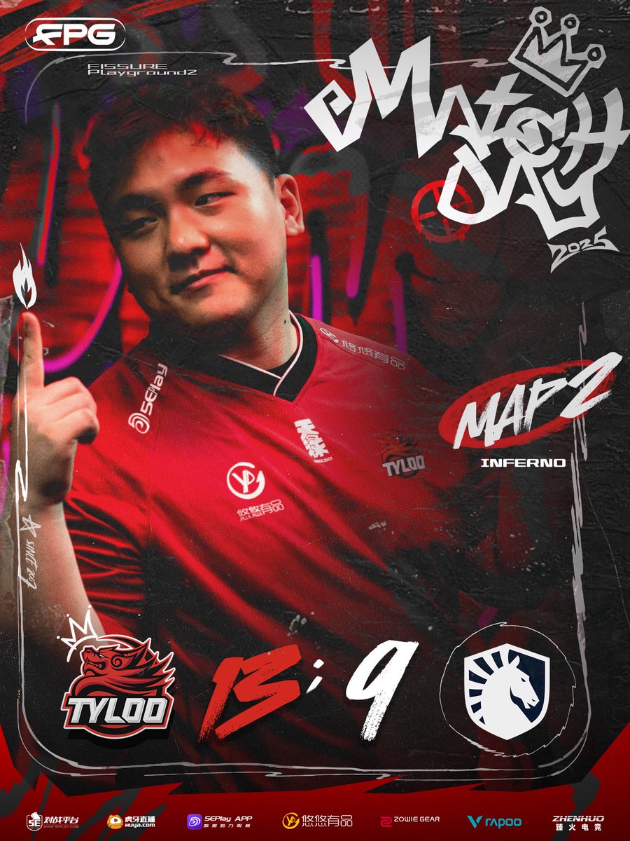 tyloogaming's tweet image. ✨Fissure Playground S2

✨MAP  INFERNO｜ BO3

✨TYLOO 13:9  TL

✨MVP：TYLOO Moseyuh

#tyloo #FPG