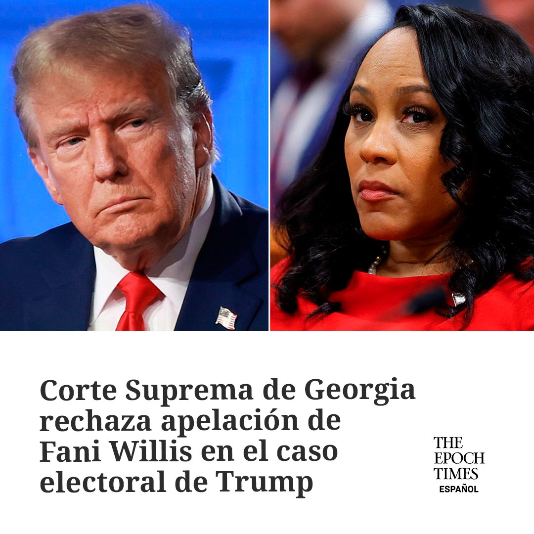 EpochTimesEs's tweet image. Un tribunal de apelación había dictaminado que la fiscal del condado de Fulton debía ser inhabilitada para procesar a Trump y a otras personas.  
 #CorteSupremaGA #CasoTrump #FaniWillis
 Mira la nota👉 epochtim.es/ppfm9a