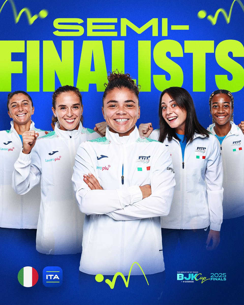 BJKCup's tweet image. Italy are semi-finalists for a third year in a row 🇮🇹

The defending World Champions are first to book their place in the 2025 semi-finals 🔒

#BJKCup | @federtennis