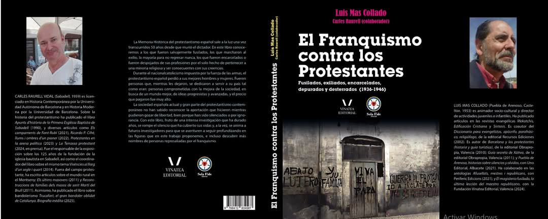 Presentación del libro El franquismo contra los protestantes el 24 de  octubre a las 19,30 en la casa de Cultura de Xàtiva