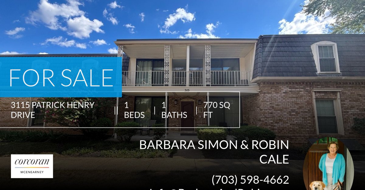 Great Falls Church one-bedroom condo for rent.  All utilities included. Call me at (703) 598-4662 to schedule a showing.

Barbara Simon &amp;
Robin Cale homeforsale.at/3115_PATRICK_H…