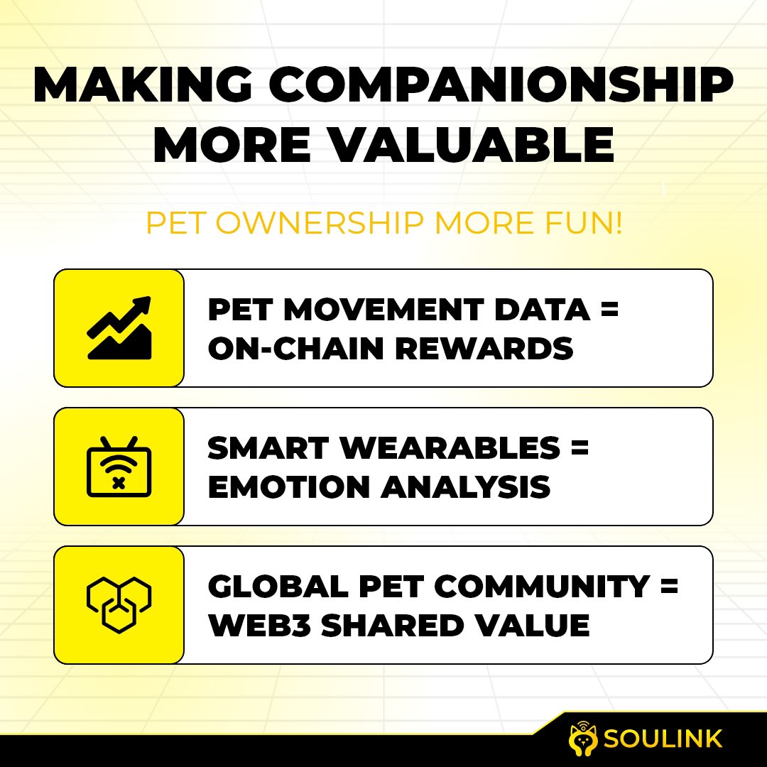 🚀 The future of pet care = AI + blockchain
🔹 AI understands your pet's inner voice
🔹 Gamified training promotes health
🔹 Blockchain records real data
SOULINK is more than just pet care; it's a global pet data ecosystem. Build the future with us!
#SOULINK #AIForPets #Web3Pets