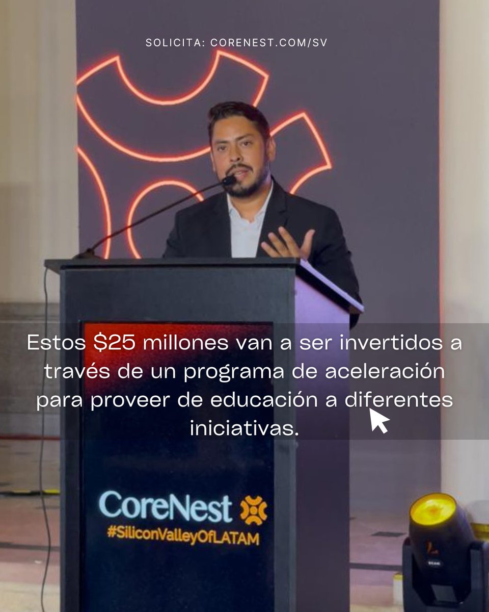 🚀 El Salvador 🇸🇻 se convierte en el nuevo Silicon Valley de LATAM con CoreNest.

👉 $25M VC fund
👉 300 startups en 5 años
👉 $125K + 12 semanas de aceleración
👉 Mentoría global &amp; soft-landing
Aplica: corenest.com/sv
#CoreNest #ElSalvador #Startups #Innovación #VC