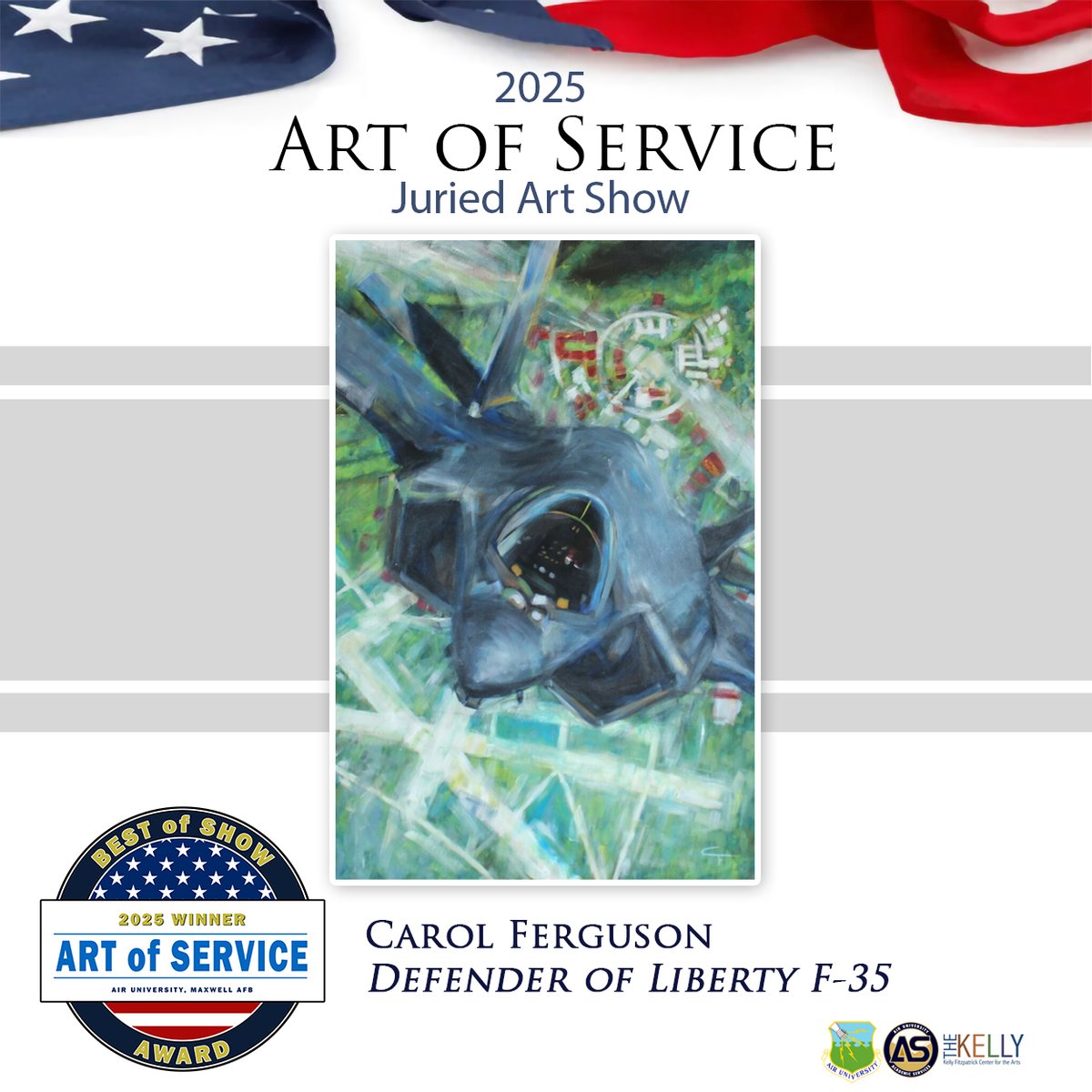 Congrats to Carol Ferguson, artist of Defender of Liberty: F-35, for winning Best of Show! 

View the entire Art of Service gallery at: ow.ly/Qo3r50WTUr2

A heartfelt thank you to all who made this year’s show a success in honoring service, dedication, and creativity.