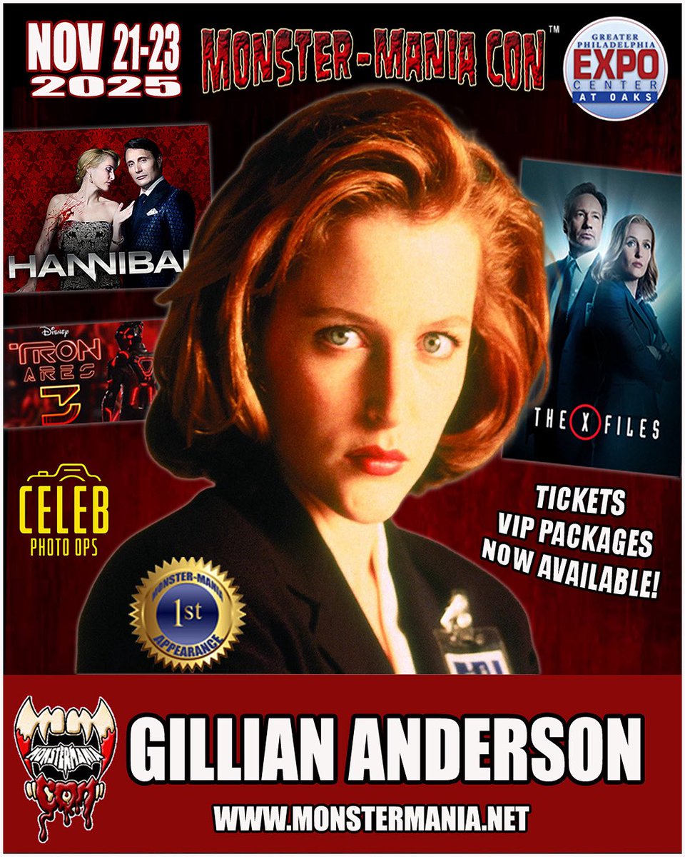 MONSTER-MANIA CON (@monstermaniacon) on Twitter photo GILLIAN ANDERSON is coming to #Monstermaniacon <a href="/PhillyExpoOaks/">Greater Philly Expo Center and Fairgrounds</a> Nov 21-23
Tix: monstermania.net
Photo ops: checkout.conventions.leapevent.tech/eh/2025_Monste…
#xfiles #TheXFiles #scully #Iwanttobelieve #TheTruthIsOutThere #TronAres #Hannibal #HannibalLector #horror #horrorfamily #horrorfans #cosplay GILLIAN ANDERSON is coming to #Monstermaniacon <a href="/PhillyExpoOaks/">Greater Philly Expo Center and Fairgrounds</a> Nov 21-23
Tix: monstermania.net
Photo ops: checkout.conventions.leapevent.tech/eh/2025_Monste…
#xfiles #TheXFiles #scully #Iwanttobelieve #TheTruthIsOutThere #TronAres #Hannibal #HannibalLector #horror #horrorfamily #horrorfans #cosplay