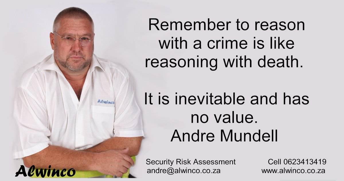 Alwinco's tweet image. You can’t reason with crime. Criminals don’t care about fairness or excuses. They look for opportunity. Only proactive security risk assessments stop them. #SouthAfrica #SecurityRiskAssessment #Alwinco