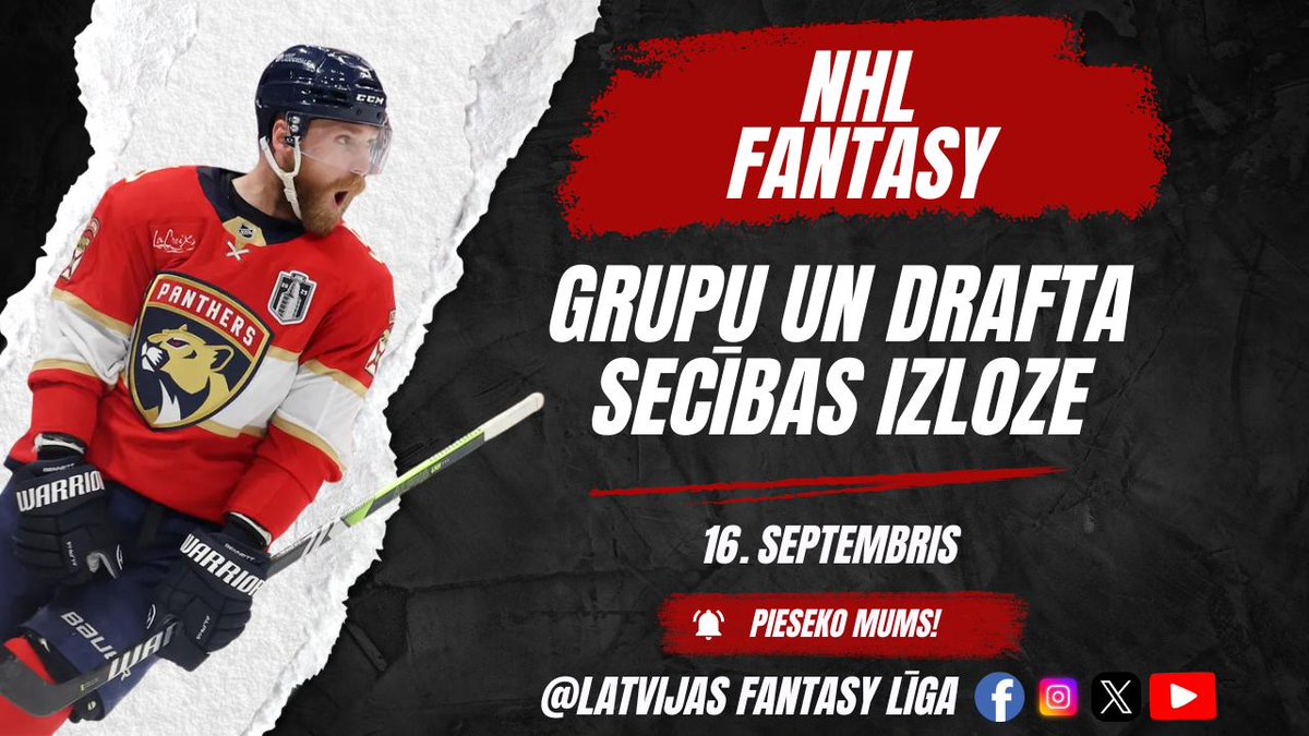 Plkst. 20:00 pēc Latvijas laika noskaidrosim 2025./26. gada NHL Fantasy sezonas grupas un drafta secības izkārtojumu. 

Vai <a href="/Adis1981/">Kristaps Valters</a> , Dāvis Ikaunieks, Toms Prāmnieks un Edgars Lūsiņš nonāks vienā grupā? 😎

Seko saitai uz <a href="/Sportazinas_com/">Sportazinas.com</a> 

sportazinas.com/fantasy-sports…