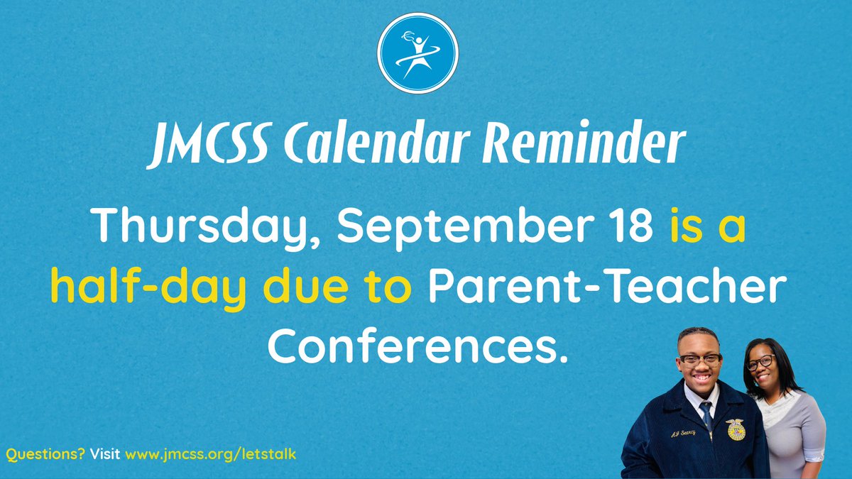 JMCSchools's tweet photo. Just a heads up concerning Thursday 📢 Be sure to take advantage of Parent-Teacher Conferences this week 📚❤️🤝 https://t.co/XQIbdDko0B