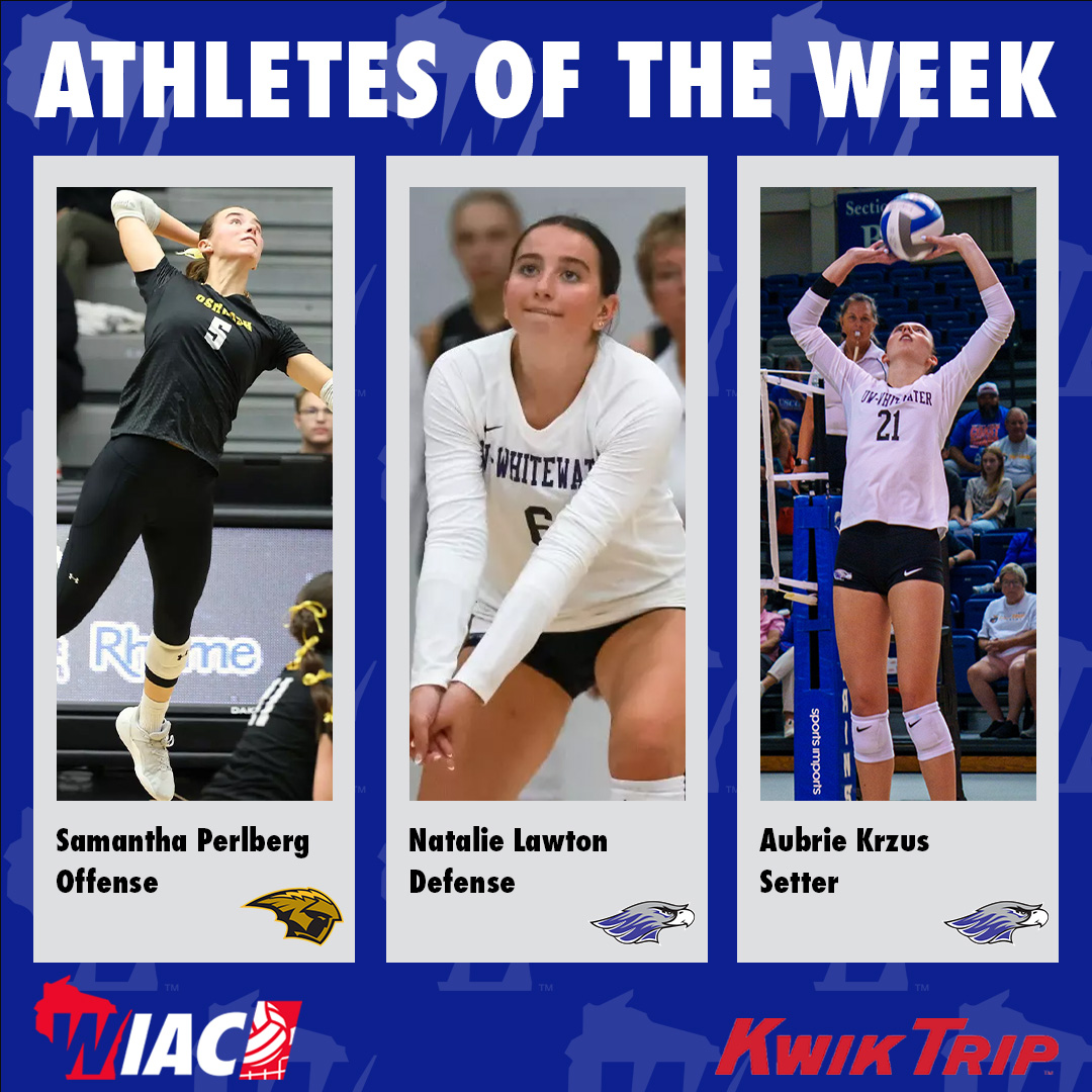 WIAC (@wiacsports) on Twitter photo #WIACVB | <a href="/UWOshkoshTitans/">UW-Oshkosh Athletics</a> Perlberg and <a href="/UWWAthletics/">Warhawk Athletics</a> Lawton and Krzus Tabbed Kwik Trip Athletes of the Week: bit.ly/48ldTT7
#ExcellenceInAction
#d3vb #WIACVB | <a href="/UWOshkoshTitans/">UW-Oshkosh Athletics</a> Perlberg and <a href="/UWWAthletics/">Warhawk Athletics</a> Lawton and Krzus Tabbed Kwik Trip Athletes of the Week: bit.ly/48ldTT7
#ExcellenceInAction
#d3vb