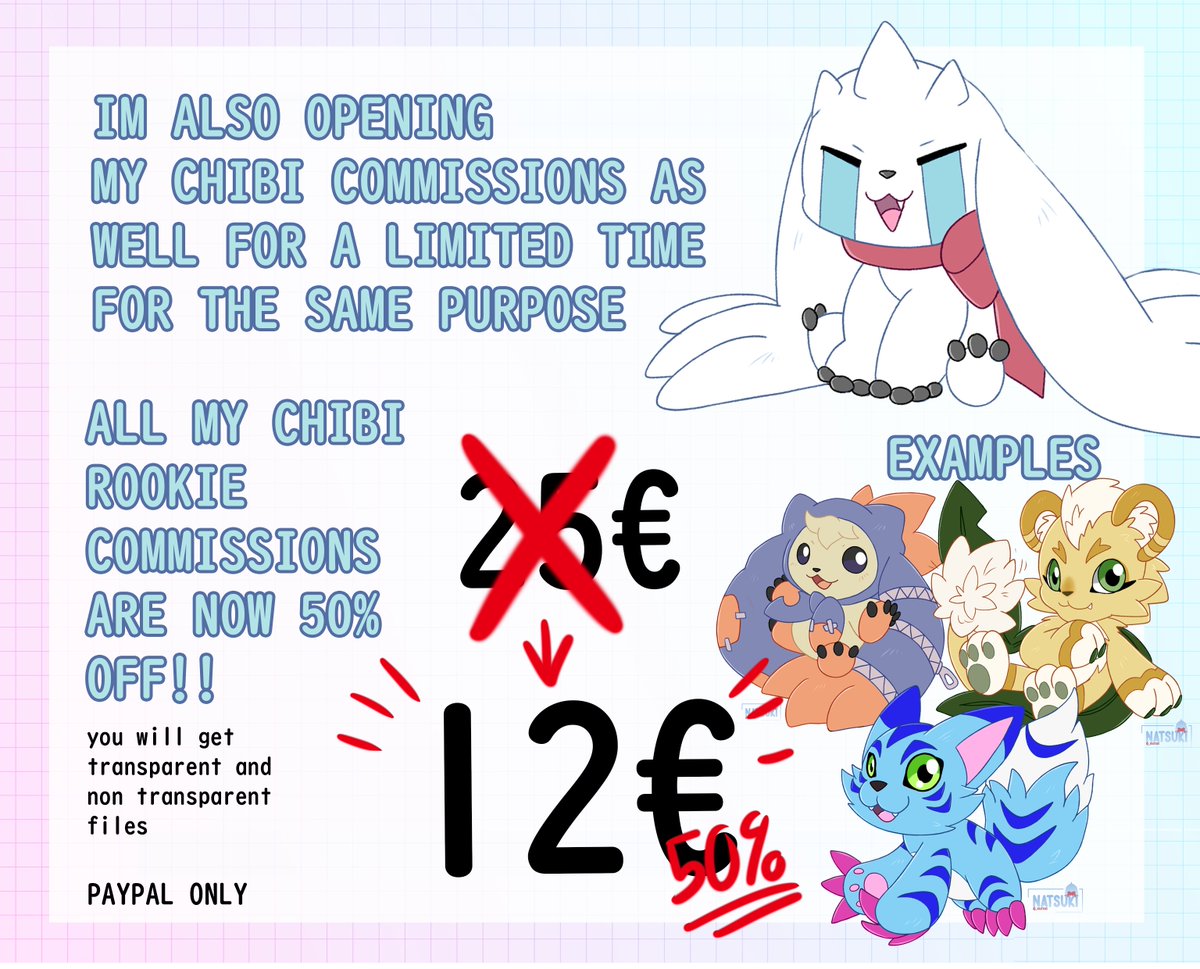 _xnatsuki's tweet image. HELP ME GET THE DEMONIC MACHINE 😭

in order to save money I'm reducing prices of some of my services! for customs add +5€

if you are interested you can DM me/comment below or contact me via email: xnatsuki.contact@gmail.com

shares and likes are really appreciated 🩵 #digimon