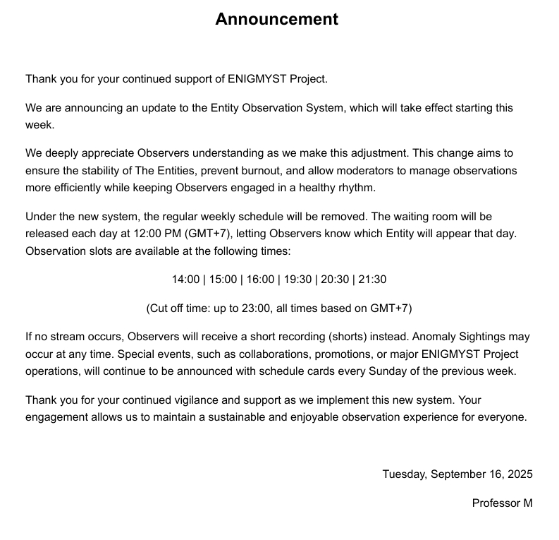 「ANNOUNCEMENT 」

⚠️New System Alert ⚠️

#ENIGMYSTProject #UnravelENIGMYST