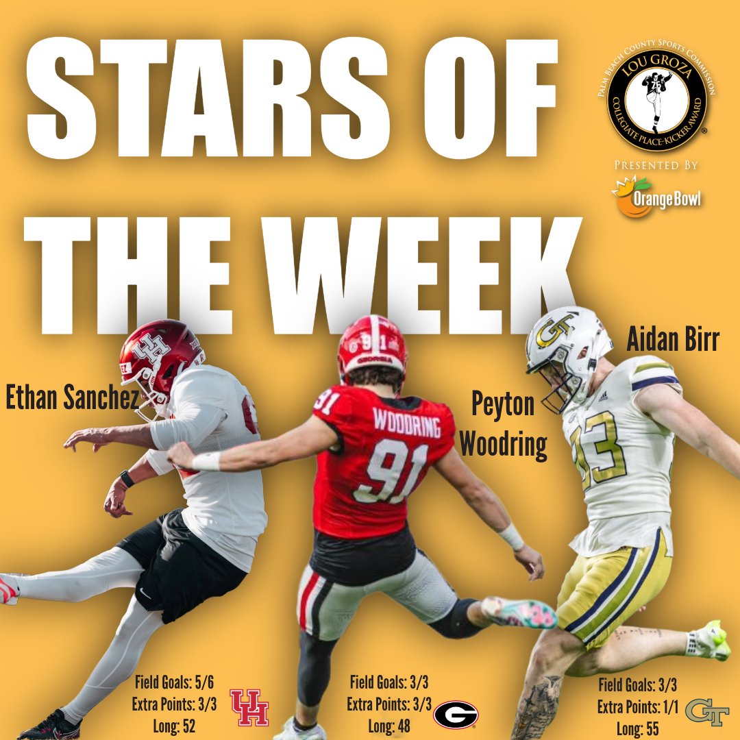 Stars of the Week - Week 3

These standout kickers delivered under pressure, proving once again why they are among the best in college football!

Let’s give it up for this week’s SOTW!🏈👏
<a href="/e10_sanchez/">Ethan Sanchez</a> @uhcougarfb @woodringpeyton  @georgiafootball  @birrskiii  @georgiatechfb
