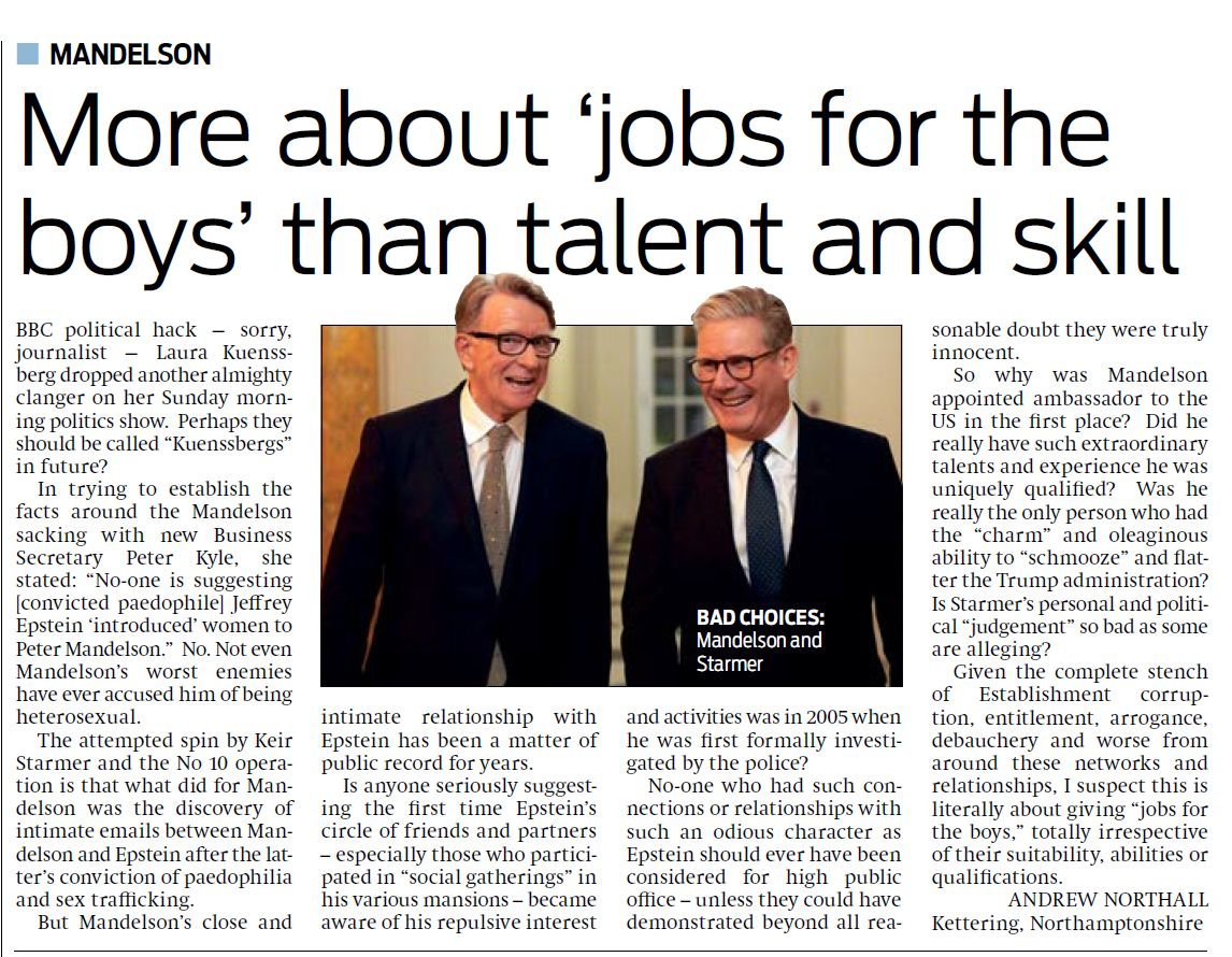 Acnorthall's tweet image. In today&apos;s Morning Star @M_Star_Online 

#Mandelson #Sacking #Scandal #MorningStar #Corruption #Establishment #PeterMandelson #Starmer