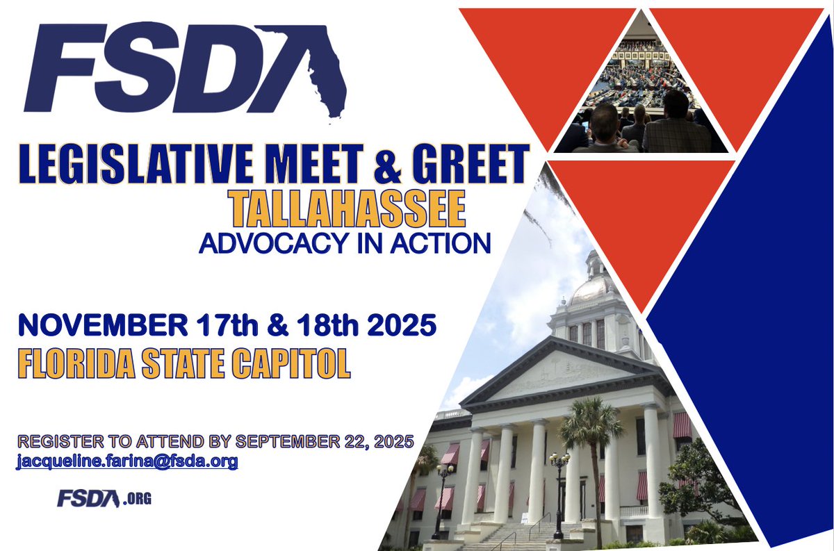 FSDA2019's tweet image. Join the FSDA Legislative Committee in Tallahassee for our annual Legislative Meet &amp;amp; Greet event! The event will take place on Monday, November 17th and Tuesday, November 18th at the Florida State Capitol. 
For more information, visit FSDA.org

 #advocacy #fsda