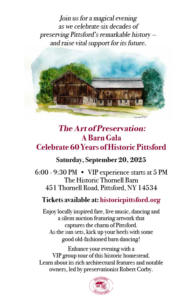 This Saturday evening! Tix on sale through Thursday at noon. Food, dancing, artwork, and a silent auction in a beautiful historic barn setting. Tix here: historicpittsford.org