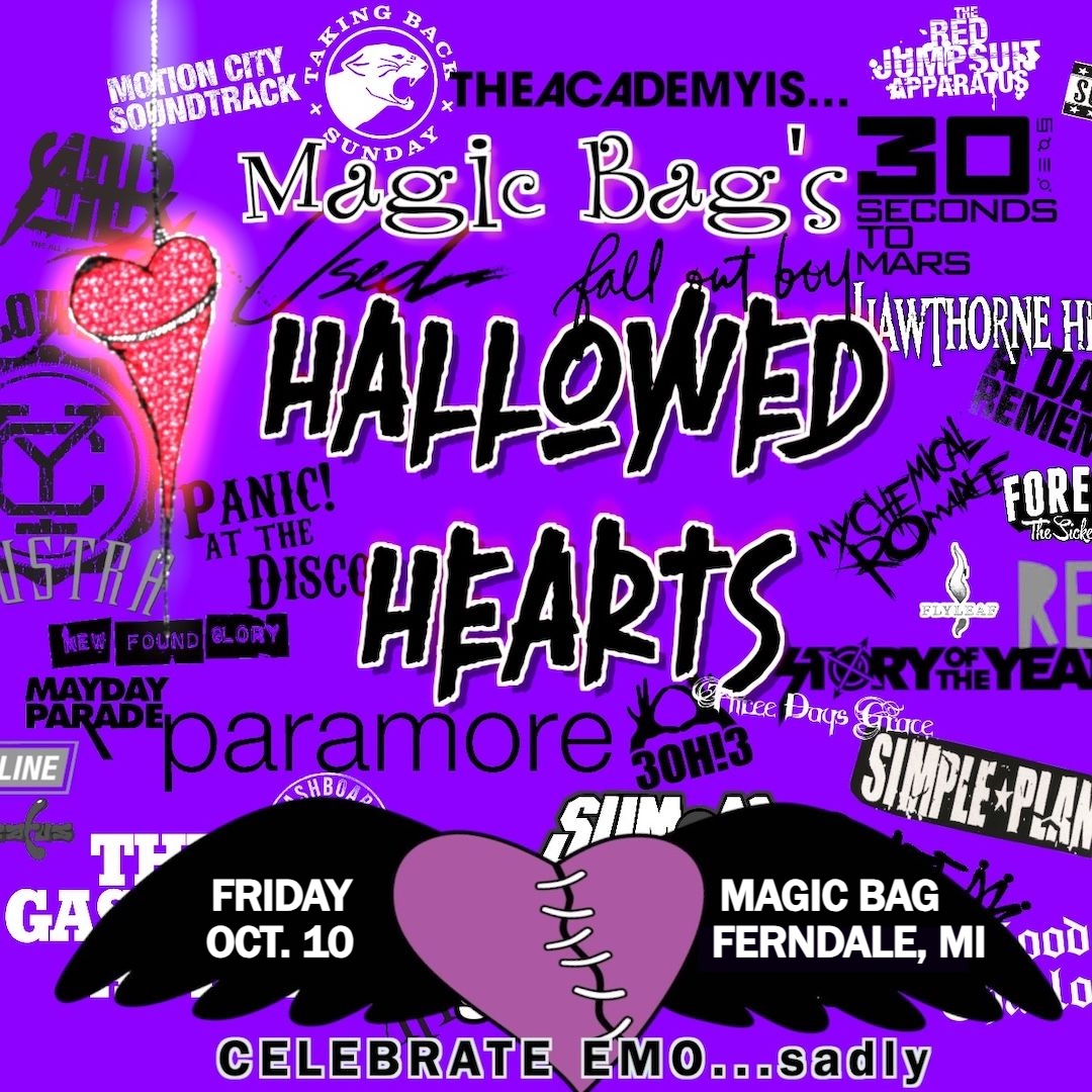 themagicbag's tweet photo. 🖤On sale now at the Magic Bag!!!🖤
The Magic Bag Presents
Hallowed Hearts: An Emo Night
Fri, Oct. 10 - 8pm - All Ages
Ticket Link: https://t.co/zPk7wWX1pm
#HallowedHearts #EmoNight
#FerndaleMI #EmoMusic
#TagTheBag #TheMagicBag #Emo https://t.co/EK7GsK97G8