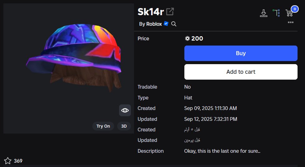Today's LIMITED is now available for only 200 Robux!

roblox.com/catalog/834928…

#Roblox #TheTakeover