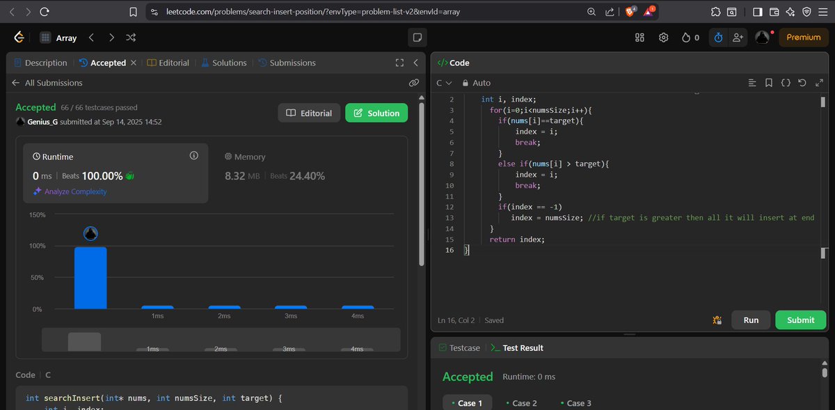 codewithGenZ's tweet image. Day 75🚀: #100daysofcode : #GeeksforGeeks
Today i solved problem on #LeetCode
-Search insert Position
#C_language #100daysofchallenge #codinglife #LearnInPublic #learnprogramming #programmer #coder #CodingJourney #codewithGenZ #BuildYourself #Hackathon #Genius #problemSolving