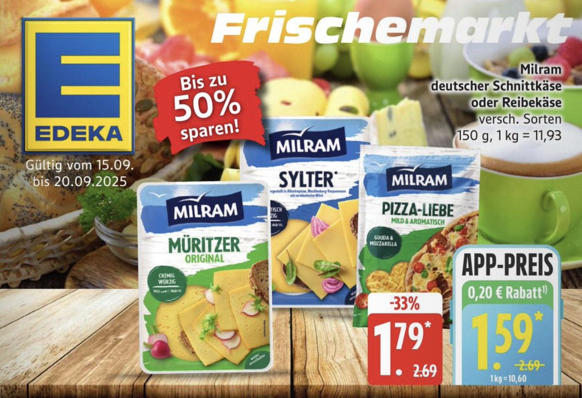 mz_storymakers's tweet photo. Obwohl die Aktion bis Oktober dauern sollte, wird der gummiartige Industriekäse von #Milram nun wieder mit herkömmlicher Packung und 50% Rabatt beworben. Alles muss jetzt raus! https://t.co/M8VQFimk7Z