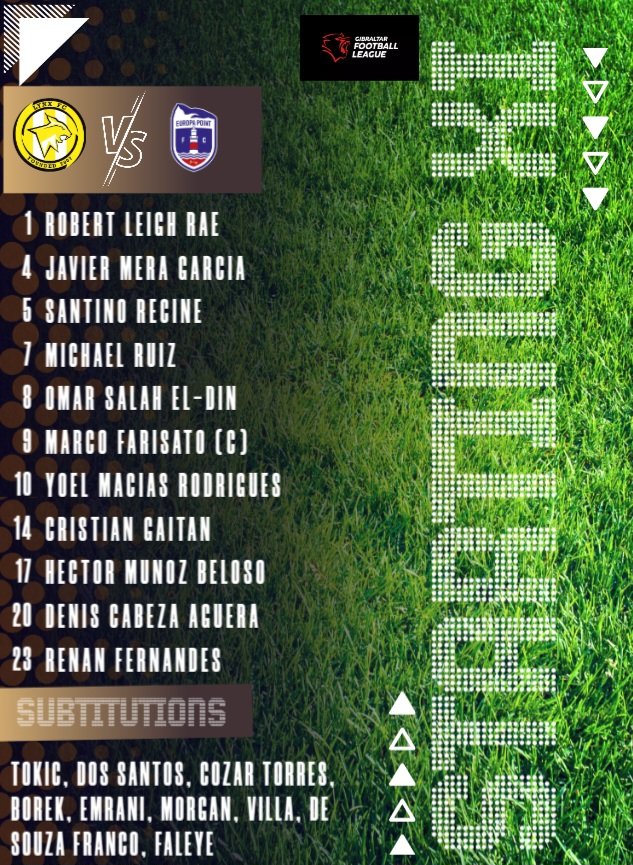 Tonights lineup for our match against Europa Point FC.

Kick off at 730pm 👊

Please come down and show us your support! 

#weliveforever #onefamily #lynxfc #lynxfootball #lineup #gibraltar