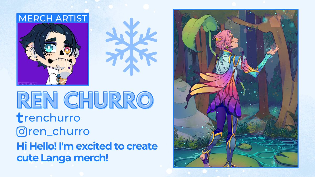 ❄️ MERCH ARTIST SPOTLIGHT ❄️ 

Nobody captures Langa's little creature spirit quite like <a href="/RenChurro/">Ren - LXVE To DEATH !</a>! Our amazing merch artist creates the best vibes! 🩵✨️