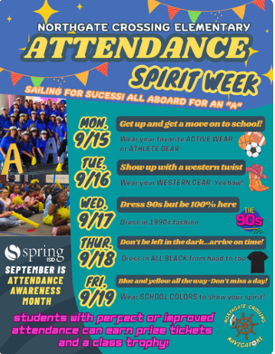 NCESNavigators's tweet photo. Please help us celebrate Attendance Spirit Week!!! Let's make it another great week! @SpringISD #springisd @SISD_CoA @HilarionMartin1 https://t.co/q0lKitStAU