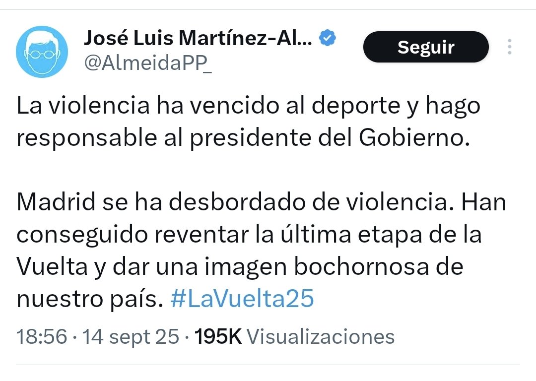 Carapito ha visto violencia en la vuelta, pero no ve el genocidio en Gaza. Le recomiendo que cambie de oftalmólogo.