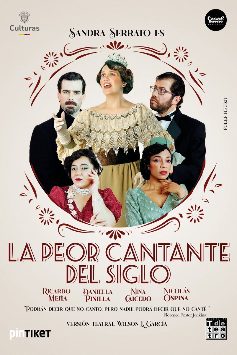 ¡Estreno!
Autor y Director <a href="/eldelteatro/">Wilson León @eldelteatro</a> 
Con <a href="/laserrato/">Sandra Serrato</a> @nicolasospinamusic <a href="/NinaCaicedo/">Nina Caicedo</a> <a href="/danielapinilla/">Daniela Pinilla</a>
Véala de jueves a sábado 8pm
Teatro Arlequín <a href="/casaeborrero/">Casa E Borrero</a>
Valor entradas $ 80 y $ 90
Enlace compra entradas:
pintiket.com/landing/event/…
Info y ventas WhatsApp
+57 300 2444040