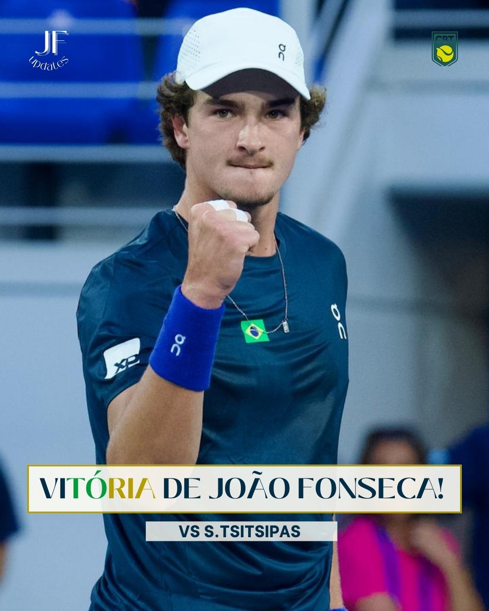 VITÓRIA DE JOÃO FONSECA! 🎉🎉

Ele derrota Tsistsipas em 2 sets a 1: 6/4 3/6 7/5

Com direito a virada no 3º set!

TIME BRASIL BATE A GRÉCIA E ESTÁ CLASSIFICADO PROS QUALIFIERS! 🇧🇷🇧🇷🇧🇷