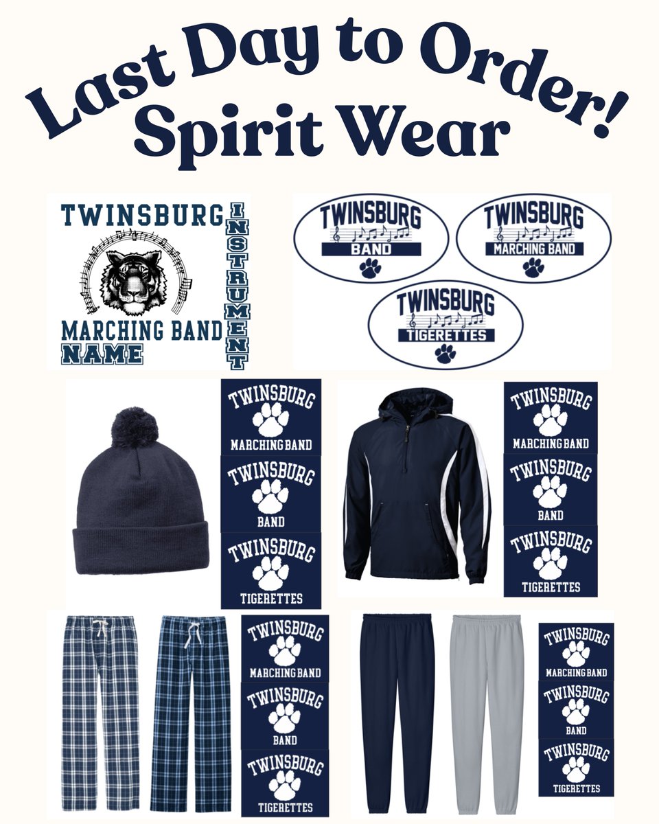 Today is the last day to order your Spirit Wear (For both Students and Family!!!) Grab your gear now at the link below and let’s show everyone why it’s GREAT to be a Twinsburg Tiger!!

rdpsports.com/product-catego…