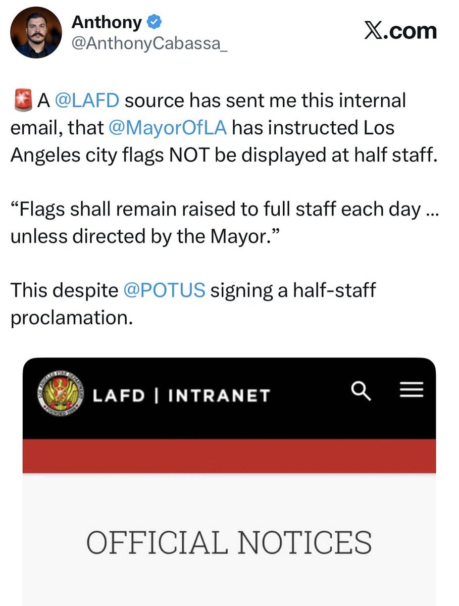lu_lovesboxing's tweet image. “All City flags shall be displayed at full staff” by order of the LA Mayor. 🤔

Is anyone surprised? #CharlieKirkAssassination