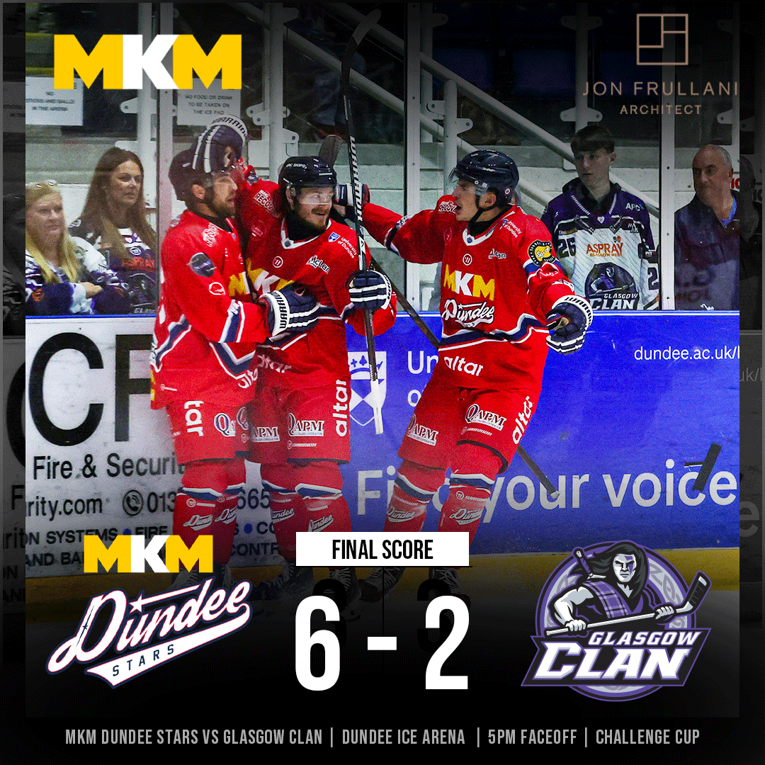 DundeeStars's tweet photo. FINAL SCORE: MKM Dundee Stars 6 Glasgow Clan 2 

🚨 Justin Bean 
🚨 Ben Almquist 
🚨 Keanu Yamamoto x2
🚨 Kris Inglis
🚨 Hampus Olsson

#COYStars25 https://t.co/Do9rgjLiVq