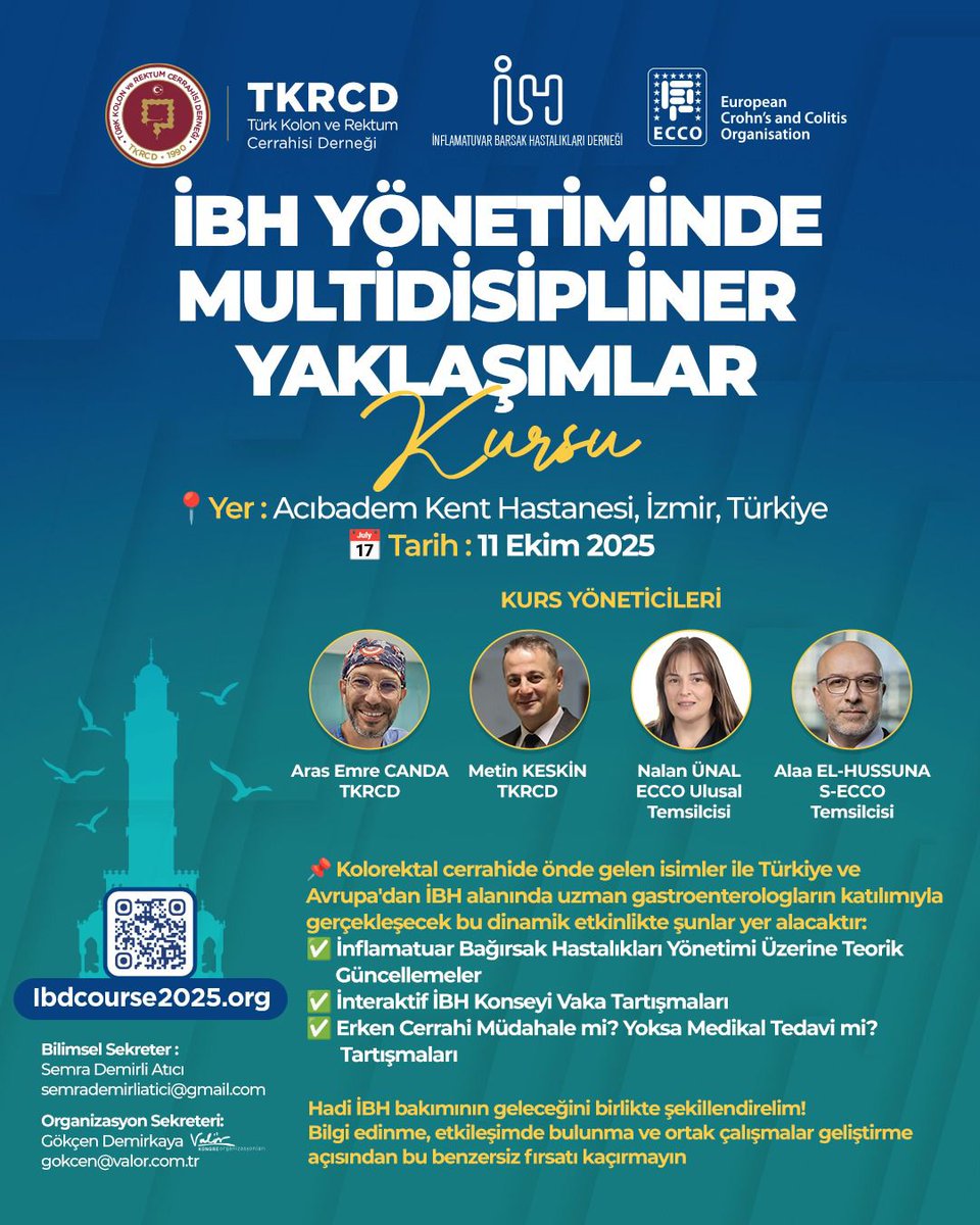 İnflamatuar Barsak Hastalıkları Yönetiminde Multidisipliner Yaklaşımlar Kursu

Türk Kolon ve Rektum Cerrahisi Derneği (TKRCD), İnflamatuvar Barsak Hastalıkları Derneği ve European Crohn’s and Colitis Organisation (ECCO) iş birliği ile düzenlenen **“İBH Yönetiminde Multidisipliner